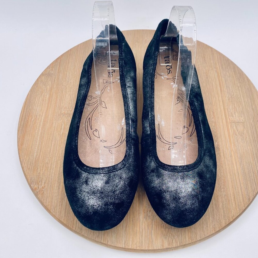 Taos Shoes Womens 8 Black Leather Slip On Comfort Ballet Flats